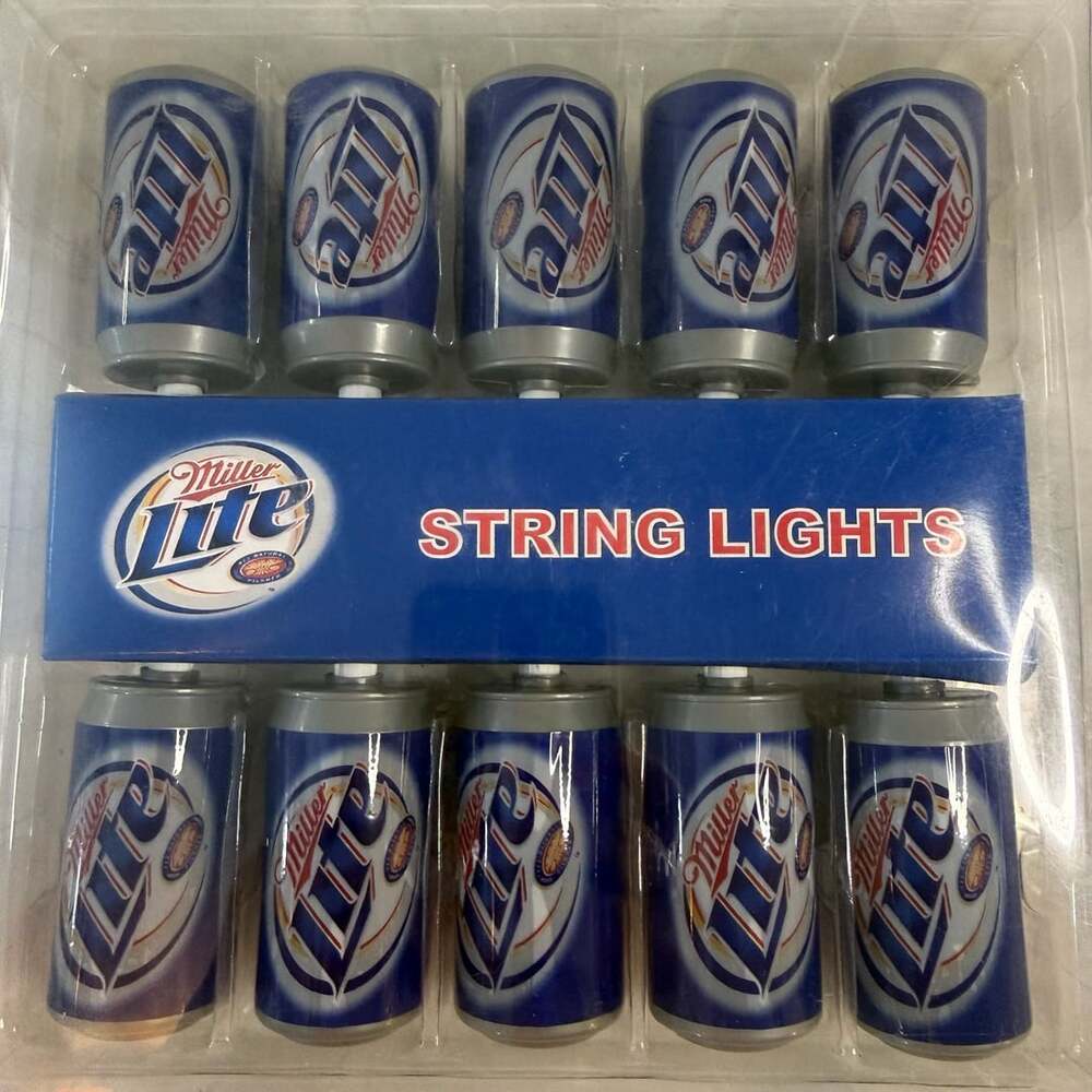 Miller Lite Beer Can String Lights 10-Light 9-Feet Novelty Lighting